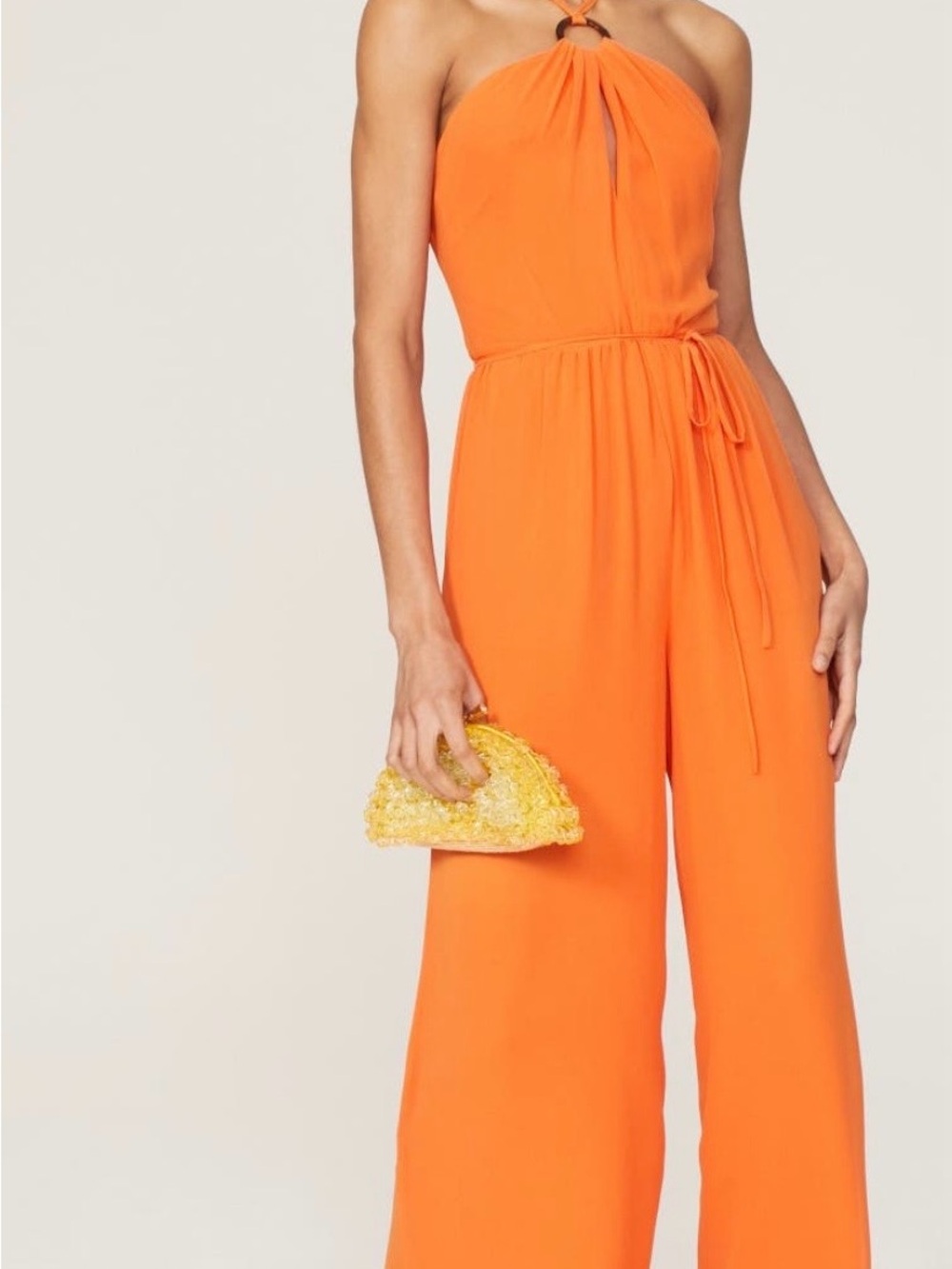 Tie-Waist Halter Jumpsuit in Vibrant Orange